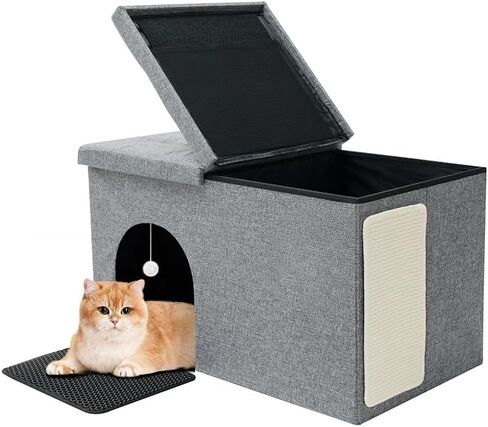 Docal Cat Litter Box Enclosure Hidden Litter Cat Box Furniture Box Hidden Litter Box Furniture with Litter Mat and Odor Control Filter for Large Cats for All Cat Sizes Gray Large in Kuwait