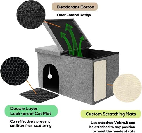 Docal Cat Litter Box Enclosure Hidden Litter Cat Box Furniture Box Hidden Litter Box Furniture with Litter Mat and Odor Control Filter for Large Cats for All Cat Sizes Gray Large in Kuwait