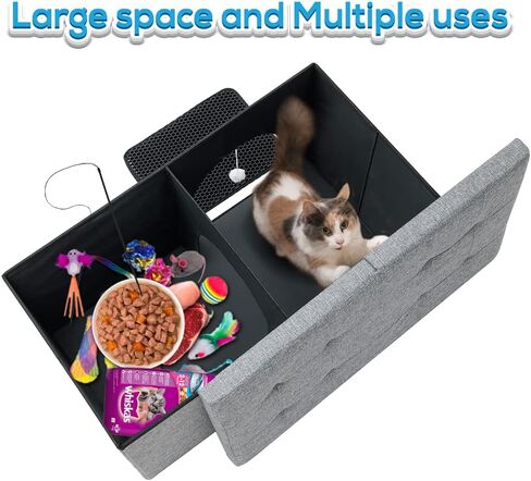 Docal Cat Litter Box Enclosure Hidden Litter Cat Box Furniture Box Hidden Litter Box Furniture with Litter Mat and Odor Control Filter for Large Cats for All Cat Sizes Gray Large in Kuwait