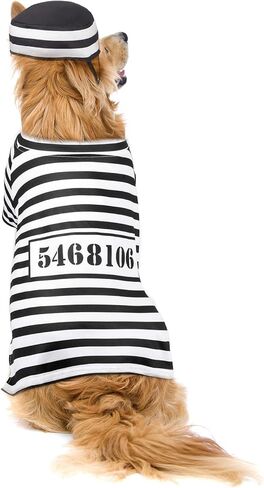 Funny Dog Prisoner Costumes Halloween Dog Prison Pooch Shirts Washable Dog Hat and Card for Halloween Dog Puppy Pet Cosplay (X-Small) in Kuwait