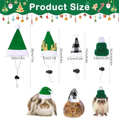 PStarDMoon 12 Pieces Small Animal Christmas Costume Guinea Pig Costume Mini Santa Hats Tiny Santa Hats with Scarfs and Butterfly Ties for Hamster Guinea Pig Chinchilla Hedgehog Rabbit (Green) (Green) in Kuwait