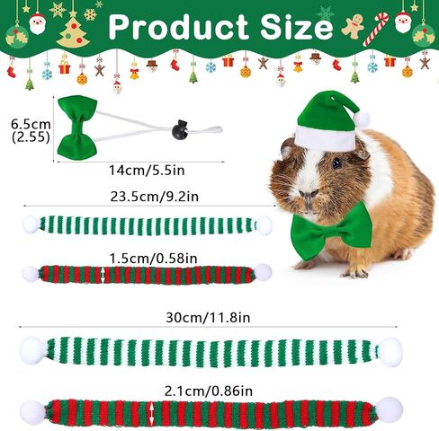 PStarDMoon 12 Pieces Small Animal Christmas Costume Guinea Pig Costume Mini Santa Hats Tiny Santa Hats with Scarfs and Butterfly Ties for Hamster Guinea Pig Chinchilla Hedgehog Rabbit (Green) (Green) in Kuwait