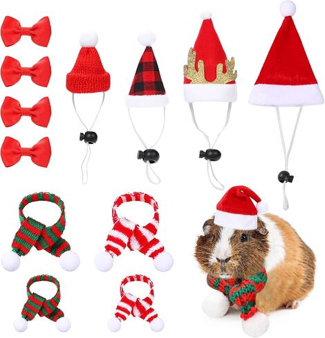 PStarDMoon 12 Pieces Small Animal Christmas Costume Guinea Pig Costume Mini Santa Hats Tiny Santa Hats with Scarfs and Butterfly Ties for Hamster Guinea Pig Chinchilla Hedgehog Rabbit (Green) (Green) in Kuwait