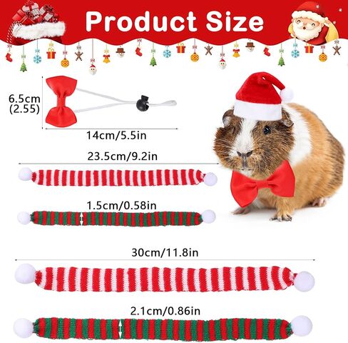 PStarDMoon 12 Pieces Small Animal Christmas Costume Guinea Pig Costume Mini Santa Hats Tiny Santa Hats with Scarfs and Butterfly Ties for Hamster Guinea Pig Chinchilla Hedgehog Rabbit (Green) (Green) in Kuwait
