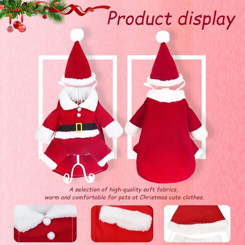 QETRABONE Santa Small Dog Costume Christmas Pet Outfits Red Christmas Santa Claus Hat Scarf Cosplay Dressing up Xmas Party Fashion New Year Clothing Accessories for Small Pet Cat Dog(Small, Santa) in Kuwait