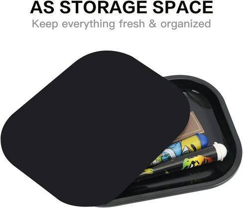 HOKirin Metal Tray with Soft Magnetic Lid,Metal Small Tray with Spill Proof Cover,Cute Black Blank Decorative Tray,Perfect for Home and On-The-Go,7" x 5.5" x 0.6“ in Kuwait