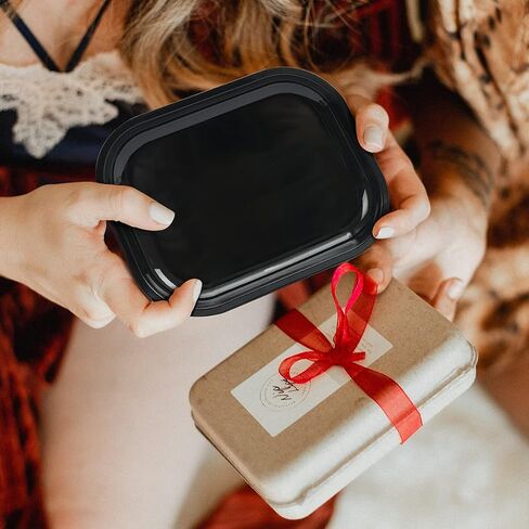 HOKirin Metal Tray with Soft Magnetic Lid,Metal Small Tray with Spill Proof Cover,Cute Black Blank Decorative Tray,Perfect for Home and On-The-Go,7" x 5.5" x 0.6“ in Kuwait