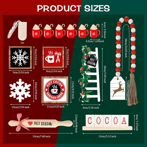 15 Pcs Valentine's Day Tiered Tray Decor Set, Heart Table Top Decor Farmhouse Wooden Block Signs Rolling Pin Wood Beads Garland Decor with LED String Lights for Valentine Home Kitchen Decorations in Saudi Arabia