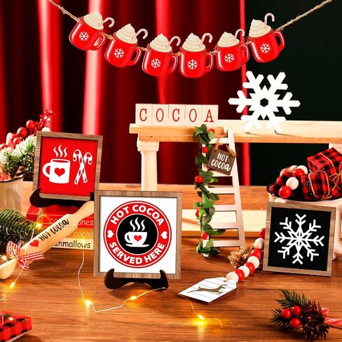 15 Pcs Valentine's Day Tiered Tray Decor Set, Heart Table Top Decor Farmhouse Wooden Block Signs Rolling Pin Wood Beads Garland Decor with LED String Lights for Valentine Home Kitchen Decorations in Saudi Arabia