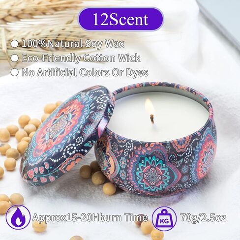 مجموعة هدايا شموع معطرة 2.5 أونصة شموع معطرة، شموع شمع الصويا الطبيعية، شموع معطرة محمولة للسفر، هدايا تزيين معطرة للعائلة، عيد ميلاد عاشق (12 قطعة) in Kuwait