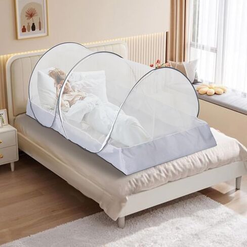 CMINGJ Foldable Mosquito Net Tent Portable Mosquito Net Pop-Up Travel Mosquito Net for Bed Free Installation-Suitable for Baby Adults Bedroom, Camping, nap, Patio with Side Zipper Large (White net) in Saudi Arabia