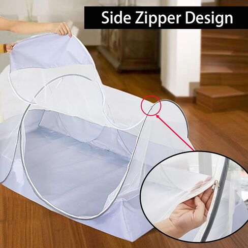 CMINGJ Foldable Mosquito Net Tent Portable Mosquito Net Pop-Up Travel Mosquito Net for Bed Free Installation-Suitable for Baby Adults Bedroom, Camping, nap, Patio with Side Zipper Large (White net) in Saudi Arabia