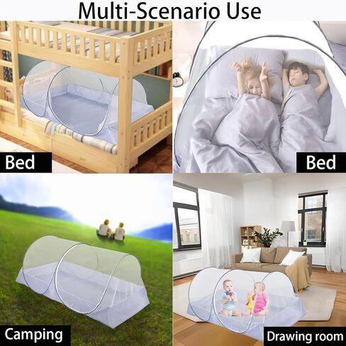 CMINGJ Foldable Mosquito Net Tent Portable Mosquito Net Pop-Up Travel Mosquito Net for Bed Free Installation-Suitable for Baby Adults Bedroom, Camping, nap, Patio with Side Zipper Large (White net) in Saudi Arabia