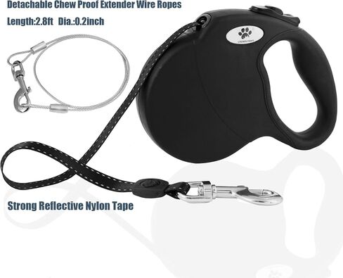 13ft Retractable Dog Leash for Small Breed Dogs up to 22 lbs with a Detachable Chew Proof Extender Wire Ropes (Black S) in Saudi Arabia