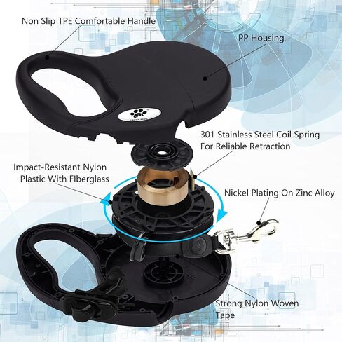 13ft Retractable Dog Leash for Small Breed Dogs up to 22 lbs with a Detachable Chew Proof Extender Wire Ropes (Black S) in Saudi Arabia