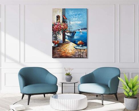 Alenoss لوحات قماشية تجريدية ثلاثية الأبعاد لوحات زيتية حديثة على القماش مقاس 28 × 40 بوصة فن جداري ملون معاصر للأزواج الرومانسيين عمل فني أزرق لديكورات المنزل in Kuwait