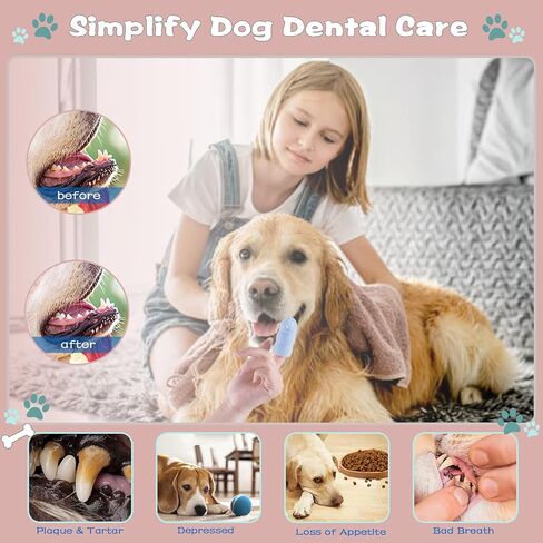 فرشاة أسنان أصابع الكلاب من جويسي، 4 قطع من فرشاة أسنان الكلاب شديدة التحمل، فرشاة أسنان ناعمة من السيليكون للكلاب والقطط (الأزرق والوردي) in Kuwait