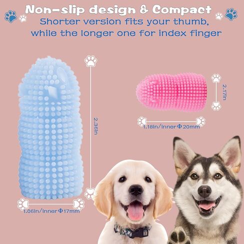 فرشاة أسنان أصابع الكلاب من جويسي، 4 قطع من فرشاة أسنان الكلاب شديدة التحمل، فرشاة أسنان ناعمة من السيليكون للكلاب والقطط (الأزرق والوردي) in Kuwait