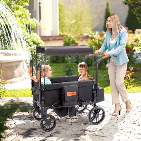 عربة أطفال JOYMOR مع مسند قدم، عربة أطفال خفيفة الوزن من الألومنيوم للأطفال الرضع، مظلة قابلة للتعديل، عجلة مقاس XL لجميع التضاريس، سهلة الدفع والسحب (رمادي، مقعدين) in Kuwait