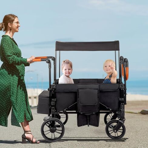 عربة أطفال JOYMOR مع مسند قدم، عربة أطفال خفيفة الوزن من الألومنيوم للأطفال الرضع، مظلة قابلة للتعديل، عجلة مقاس XL لجميع التضاريس، سهلة الدفع والسحب (رمادي، مقعدين) in Kuwait