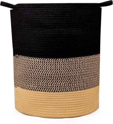 FUNKYHAUS Large Laundry Blanket Basket, 15x18 Black Camel, Woven Baskets for Storage, Storage for clothes, Cotton Rope Basket, Laundry Basket Hamper, Basket for Blankets, Toy Baby Baskets for Decor in Saudi Arabia