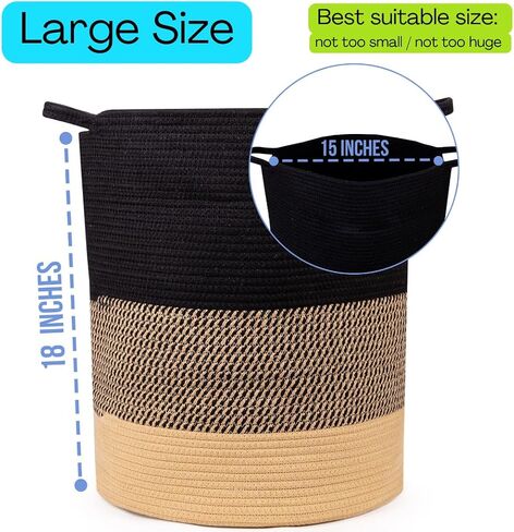 FUNKYHAUS Large Laundry Blanket Basket, 15x18 Black Camel, Woven Baskets for Storage, Storage for clothes, Cotton Rope Basket, Laundry Basket Hamper, Basket for Blankets, Toy Baby Baskets for Decor in Saudi Arabia