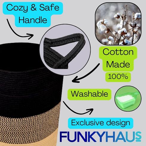 FUNKYHAUS Large Laundry Blanket Basket, 15x18 Black Camel, Woven Baskets for Storage, Storage for clothes, Cotton Rope Basket, Laundry Basket Hamper, Basket for Blankets, Toy Baby Baskets for Decor in Saudi Arabia