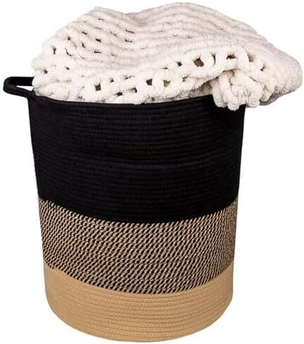 FUNKYHAUS Large Laundry Blanket Basket, 15x18 Black Camel, Woven Baskets for Storage, Storage for clothes, Cotton Rope Basket, Laundry Basket Hamper, Basket for Blankets, Toy Baby Baskets for Decor in Saudi Arabia