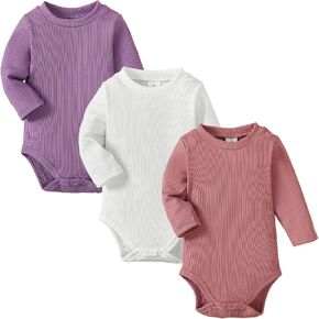 OPAWO Baby Long Sleeve Onesies Girl Fall Winter Ribbed Bodysuit Undershirts | Unisex baby bodysuits 3 pack, Solid color, Super soft, Breathable, Stretchy, Gentle on skin, Easy diaper change, 0-24 Months in Saudi Arabia