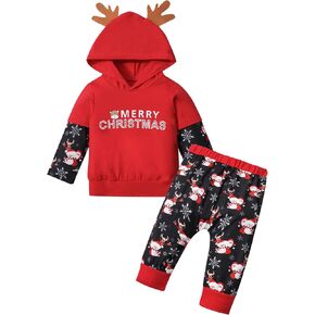 AGAPENG Baby Boy Christmas Outfit Toddler Boy Hoodie Sweatsuit Merry Christmas Sweatshirt Pants 2PCS Fall Winter Outfits Set