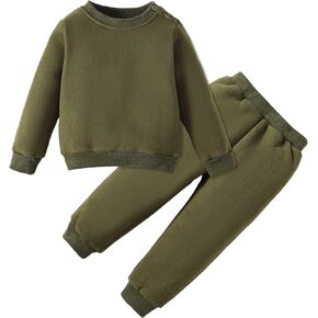 SOBOWO Toddler Baby Boy Girl Clothes Winter Solid Color Long Sleeve Pullover Sweatshirt Pants 2Pcs Fall Outfits Set