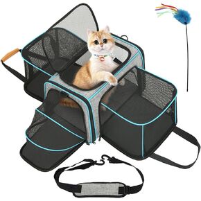 FUNNIU Cat Carrier، شركة طيران TAS ناعمة الجوانب معتمدة للقطط الكبيرة، حاملة حيوانات أليفة محمولة قابلة للتوسيع من 3 جوانب مع وسادة صوف قابلة للإزالة لجرو الكلاب الصغيرة مع عصا القطط، أسود كبير جدًا in Kuwait