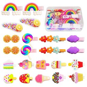 AMMY Hair Clips for Girls, 22 Pcs Candy Hair Clip Toddler Hair Accessories Rainbow Cupcake Fun Barrettes Hair Pins for Kids Girl Children(Box Package)