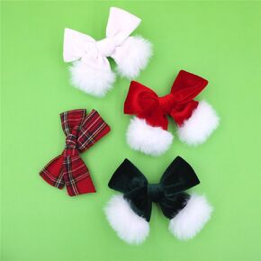 Velvet Plaid Bow Hair Clips and Accessories for Little Girls and Baby Moms - Red Green White Christmas Fable (4 Pack)
