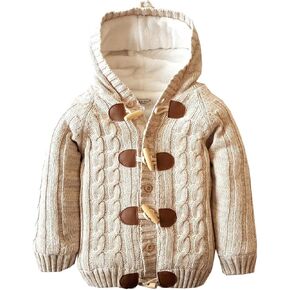 Dealone Baby Boys Girls Knit Striped Cardigan Sweaters Toddler Fleece Lined Hoodie Winter Jacket Coat in Kuwait