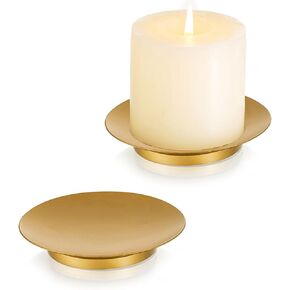 Romadedi Iron Plate Candle Holder - Gold Candle Holders for Pillar Candles, Set of 2 Small Candle Tray Pillar Candle Holder Plate Metal Candle Stand for Coffee Table Decor, Wedding, Party, Home Decor in Kuwait