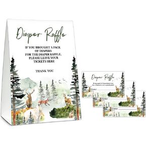 UTESG Diaper Raffle Baby Shower Game Kit, Woodland Diaper Raffle Tickets, Forest Animals Gender Neutral Decorations, 1 Standing Sign + 50 Guessing Cards (B02-1) in Kuwait