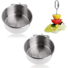 ymmsuuie 2 Pack Bird Food Bowl with 1 Fruit Skewer Holder, Stainless Steel Parrot Feeder with Clamp for cage,Stainless Steel Bowls for Cats and Dog, Bird Cage Food Water Bowls in Saudi Arabia