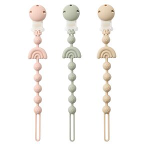 Baby Pacifier Clips One Piece Binky Clip Holder Silicone Teether Clip Pacifier Straps with Clip Baby Teether Toys for Boys and Girls Set of 3 Andy Bear-Ivory+Sage+Baby Blue