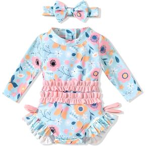 Aalizzwell Newborn Infant Baby Girls One Piece Long Sleeve Bathing Suit