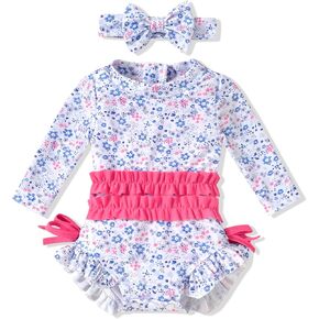 Aalizzwell Newborn Infant Baby Girls One Piece Long Sleeve Bathing Suit in Kuwait