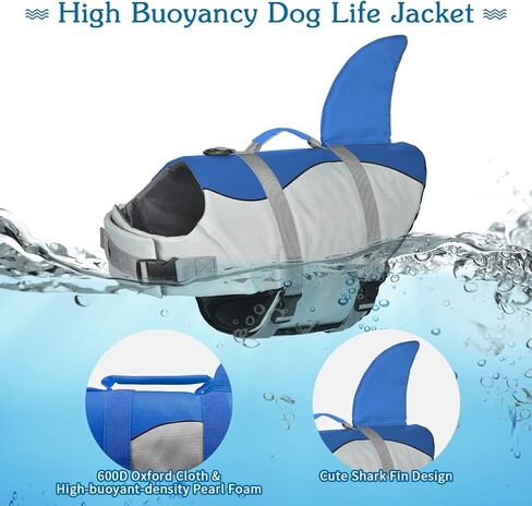 Dogcheer Dog Life Jacket, Cute Shark Dog Life Vest for Swimming Boating with Superior Buoyancy and Rescue Handle, Adjustable Puppy Floating Swim Vest for Small Medium Large Dogs - Pool Blue, XS in Saudi Arabia