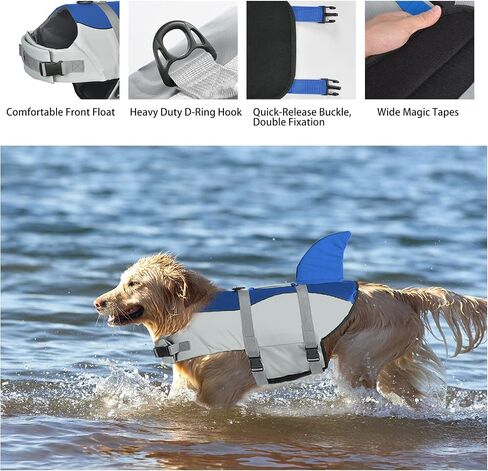 Dogcheer Dog Life Jacket, Cute Shark Dog Life Vest for Swimming Boating with Superior Buoyancy and Rescue Handle, Adjustable Puppy Floating Swim Vest for Small Medium Large Dogs - Pool Blue, XS in Saudi Arabia
