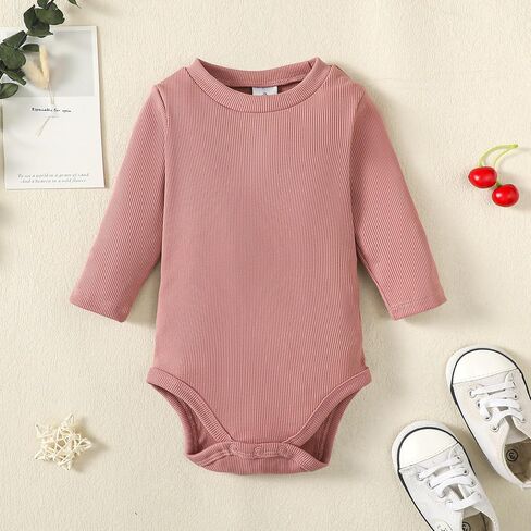 OPAWO Baby Long Sleeve Onesies Girl Fall Winter Ribbed Bodysuit Undershirts | Unisex baby bodysuits 3 pack, Solid color, Super soft, Breathable, Stretchy, Gentle on skin, Easy diaper change, 0-24 Months in Saudi Arabia