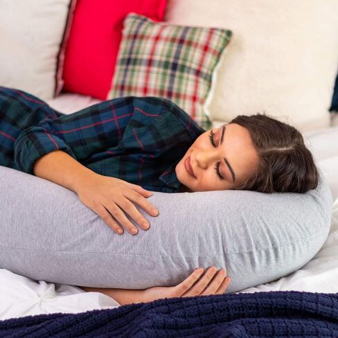 وسادة الجسم الكاملة من Leachco Snoogle Chic Jersey - رمادي منقط، عدد 1 (عبوة من 1) وغطاء بديل Snoogle، بوليستر، طيور/أوراق زرقاء in Kuwait