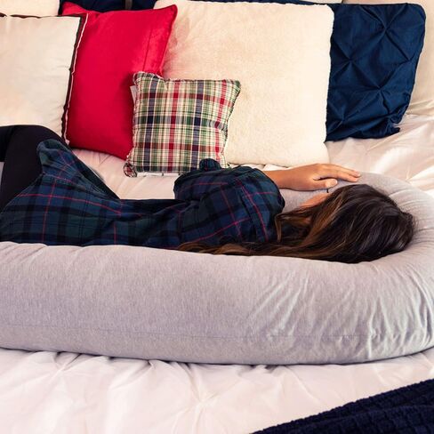 وسادة الجسم الكاملة من Leachco Snoogle Chic Jersey - رمادي منقط، عدد 1 (عبوة من 1) وغطاء بديل Snoogle، بوليستر، طيور/أوراق زرقاء in Kuwait