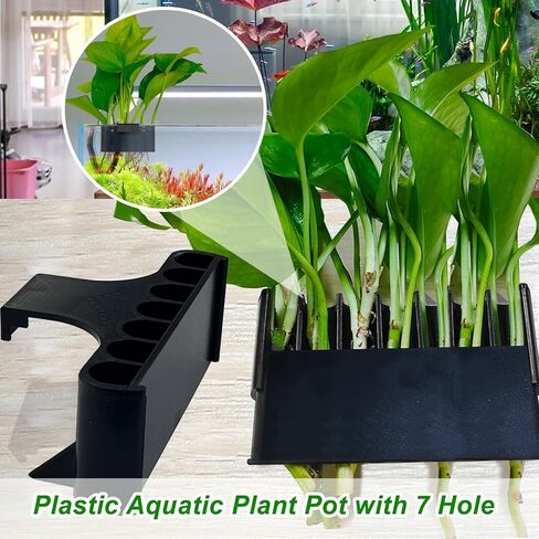 Eurmali 2PC 7 Holes Upgraded Aquatic Plant Cup, Aquarium Plant Holder for Tank, Perfect for Fish Tank Aquaponic Plant Cultivation and Aquascape Decorations on Top of Tank (Black) in Kuwait
