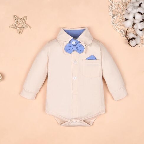 Baby Boy Clothes Gentleman Outfits Infant Bodysuit Long Sleeve Shirt with Bowtie Suspender Pants Suits Set 0-18M in Saudi Arabia
