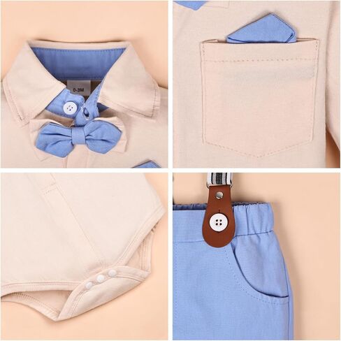 Baby Boy Clothes Gentleman Outfits Infant Bodysuit Long Sleeve Shirt with Bowtie Suspender Pants Suits Set 0-18M in Saudi Arabia