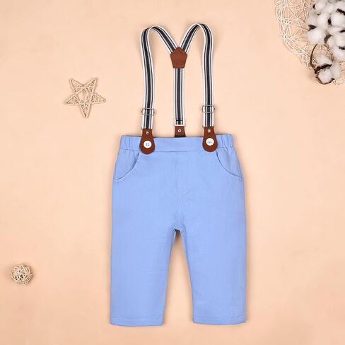 Baby Boy Clothes Gentleman Outfits Infant Bodysuit Long Sleeve Shirt with Bowtie Suspender Pants Suits Set 0-18M in Saudi Arabia